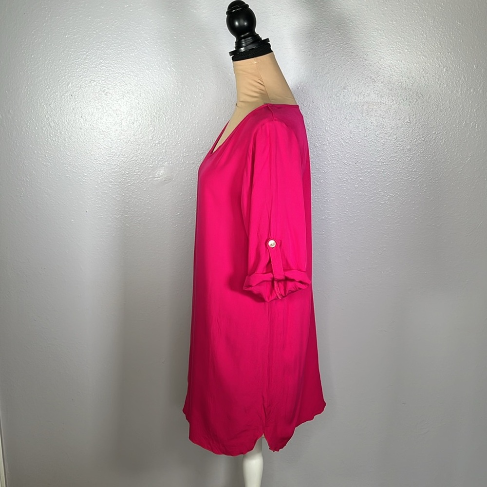Hot Pink lightweight Tunic cover up Mini Dress S | resortwear tropical vacation - Picture 4 of 13